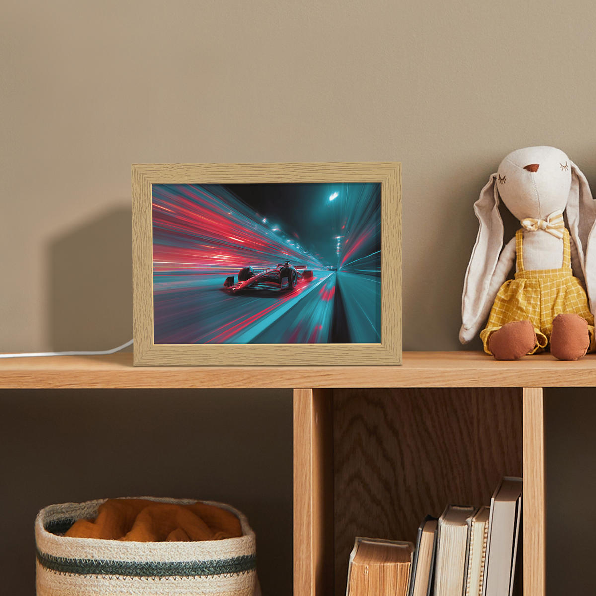 NACHTTISCHLAMPE Rennwagen - Rot - Geschwindigkeit 20x15 cm - Türkis, Holzwerkstoff (8/20/15cm)