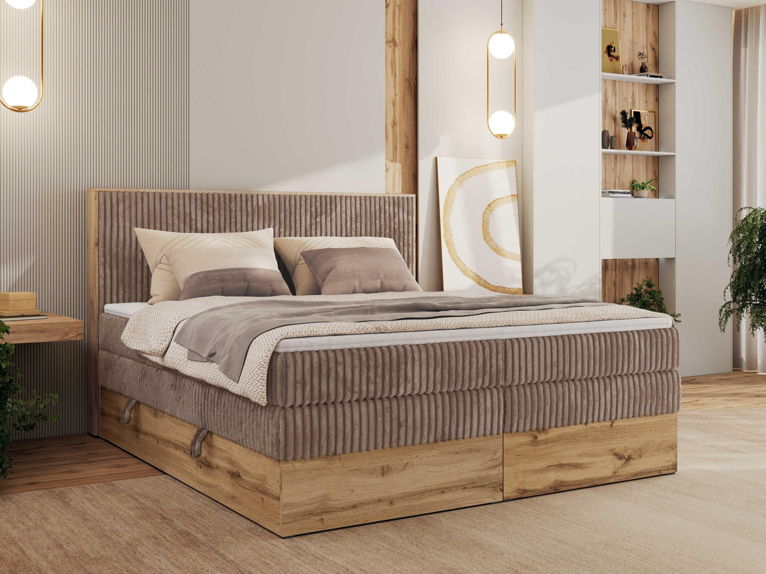BOXBETT WOOD CLASSIC KING 160/200 - Braun Cord - H3 - Braun, Textil (160/200cm) - MKS