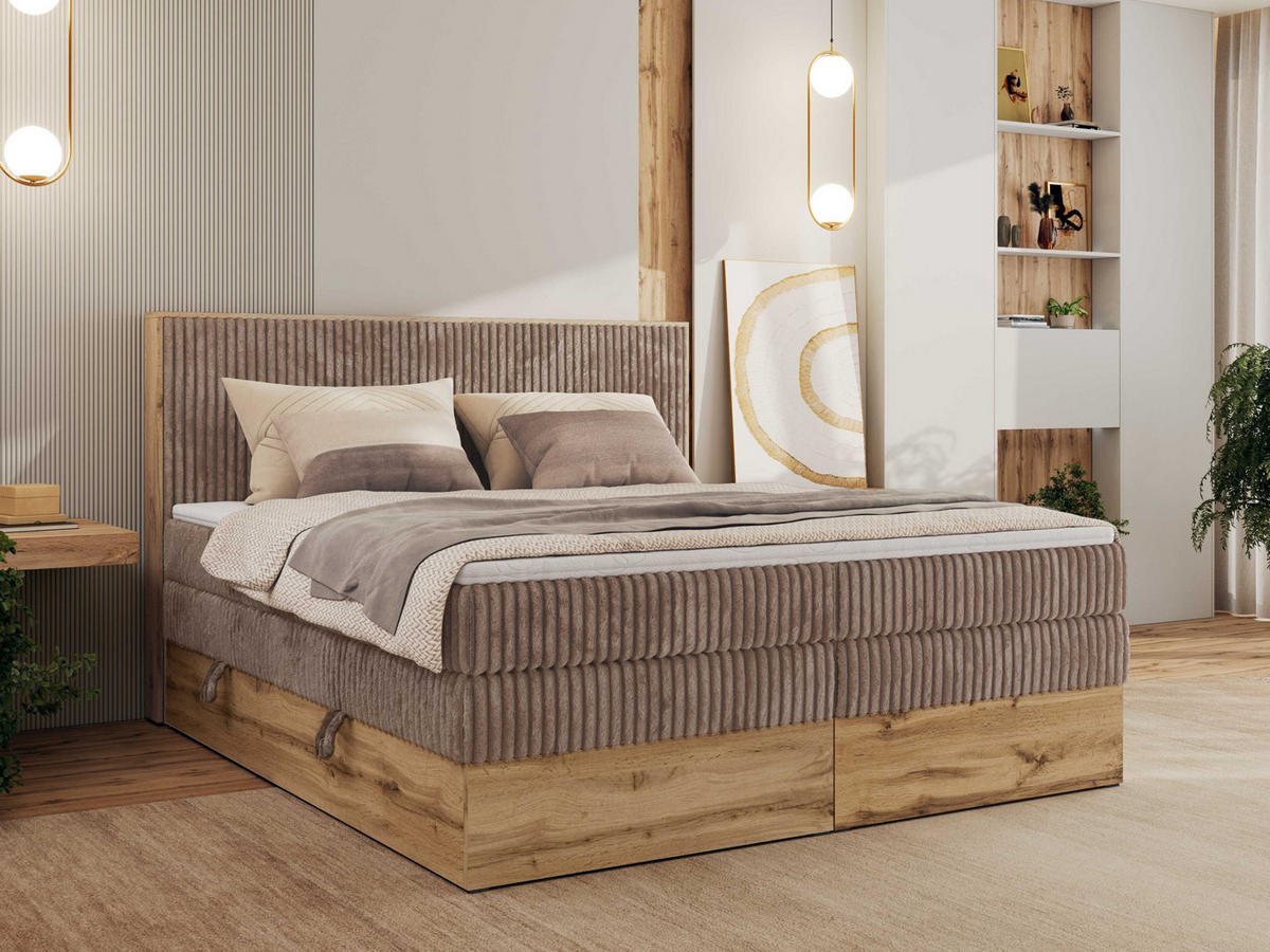 BOXBETT WOOD CLASSIC KING 160/200 - Braun Cord - H3 - Braun, Textil (160/200cm) - MKS