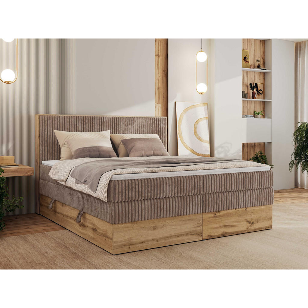 Thumbnail - MKS Boxbett, Braun, Textil, 2-Sitzer, H4, Rechteckig, 160x200 cm, Oeko-Tex®, Schlafzimmer, Betten, Boxspringbetten