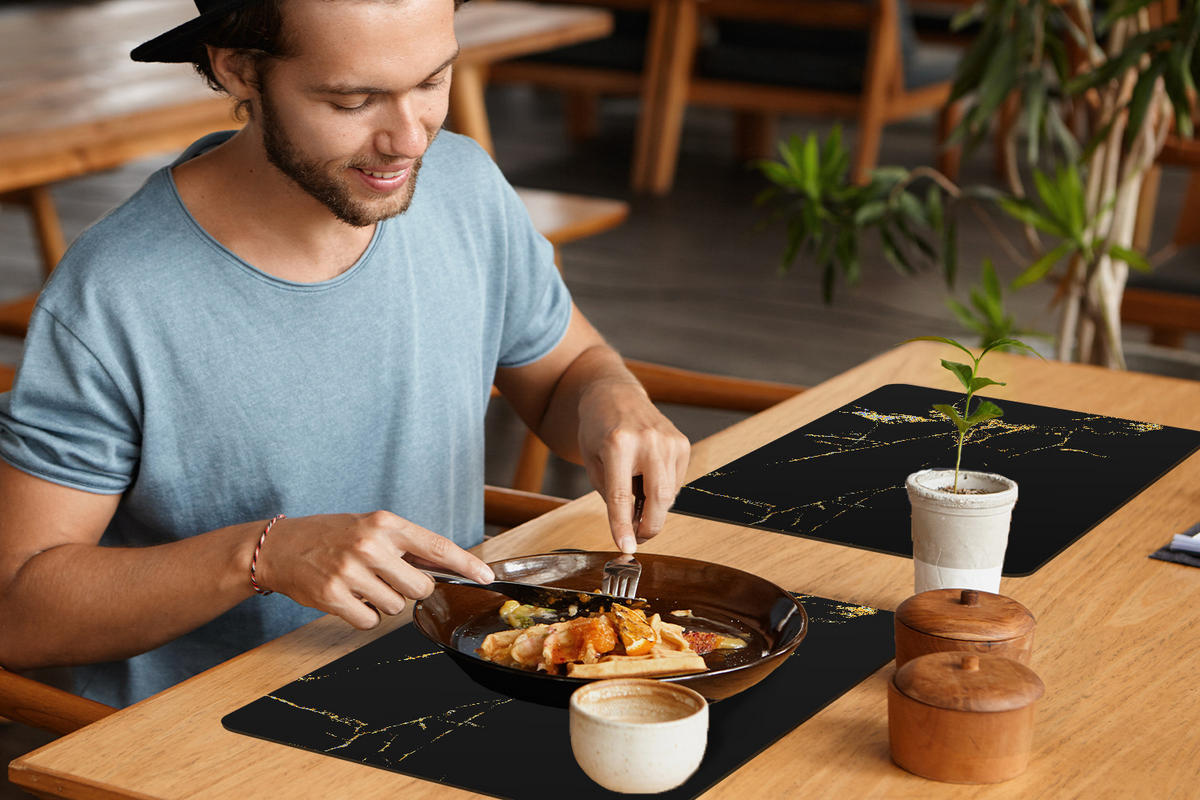 PLATZSETS 6er-Set Marmor - Schwarz - Gold - Luxus 45x30 cm Tischset - Goldfarben, Kunststoff (0.3/45/30cm) - MuchoWow