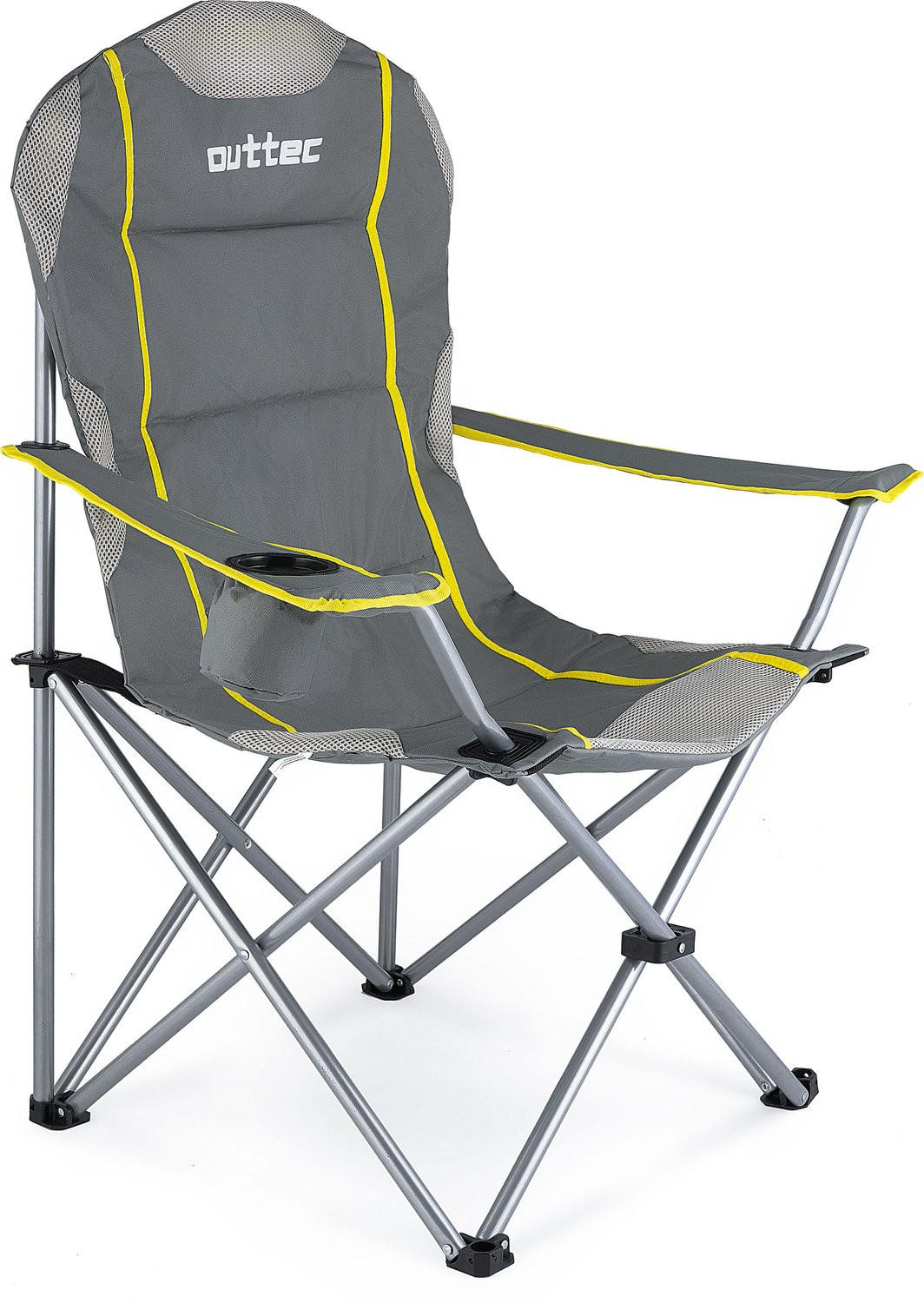 CAMPINGSESSEL bis 130 kg, mit Getränkehalter und Tragetasche - Grau, Textil/Metall (89/104/56cm) - Outtec