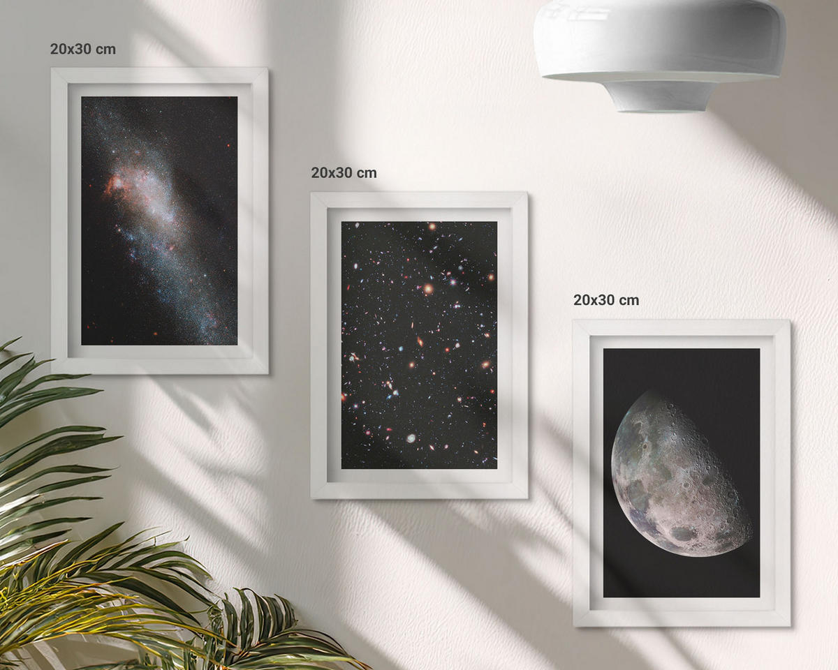 WANDBILDER 3er-Set - 20x30 cm Weißer Rahmen - Weltraum Galaxien Sterne Mond - Weiß, Kunststoff (20/30cm) - ArtPrintCave