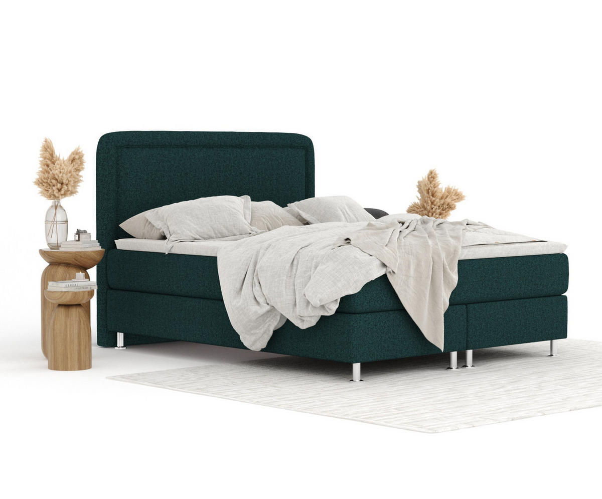 BOXSPRINGBETT Salvi Grün 140/200 cm mit Latex-Topper - Silberfarben/Grün, Holz/Holzwerkstoff (140/200cm) - Maison de Reve