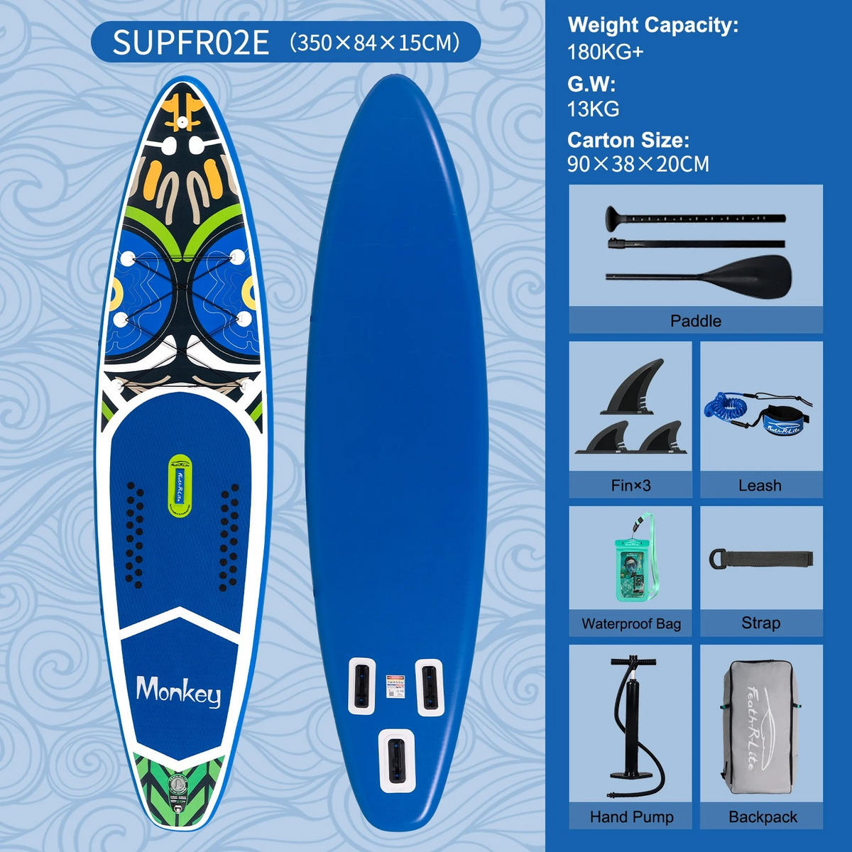 STAND-UP PADDLE BOARD SUPFR02E 350*84*15 - Blau, Kunststoff (84/350cm) - Kaket
