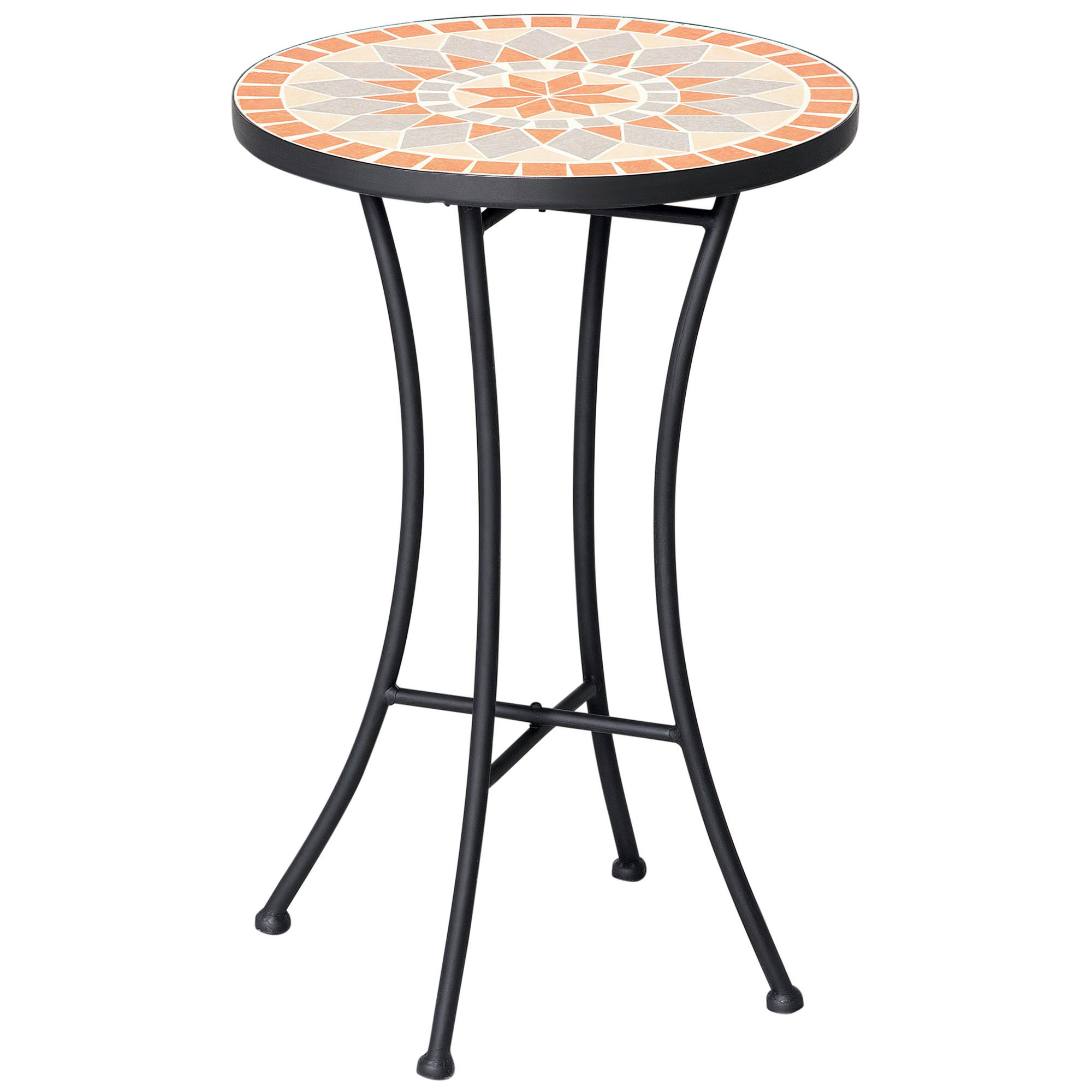 BEISTELLTISCH DE-07305 rund mit Mosaik-Muster Gelb/Grau - Gelb/Schwarz, Keramik/Metall (35.5/35.5/53.5cm) - ComfortXL