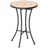 BEISTELLTISCH DE-07305 rund mit Mosaik-Muster Gelb/Grau - Gelb/Schwarz, Keramik/Metall (35.5/35.5/53.5cm) - ComfortXL