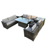GARTENSOFA Hohe Rückenlehne Polyrattan 8-Sitzer - Dunkelgrau/Grau, Glas/Kunststoff - Fimous