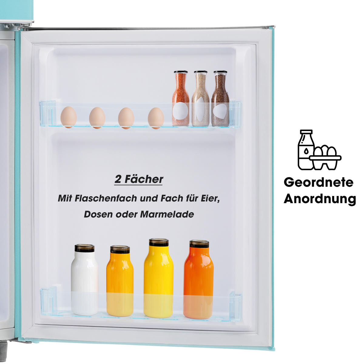 RETRO KÜHLSCHRANK 72L Doppeltür LED Gefrierfach E Klasse modern - Mintgrün, Kunststoff (45/91/46cm) - FLIEKS