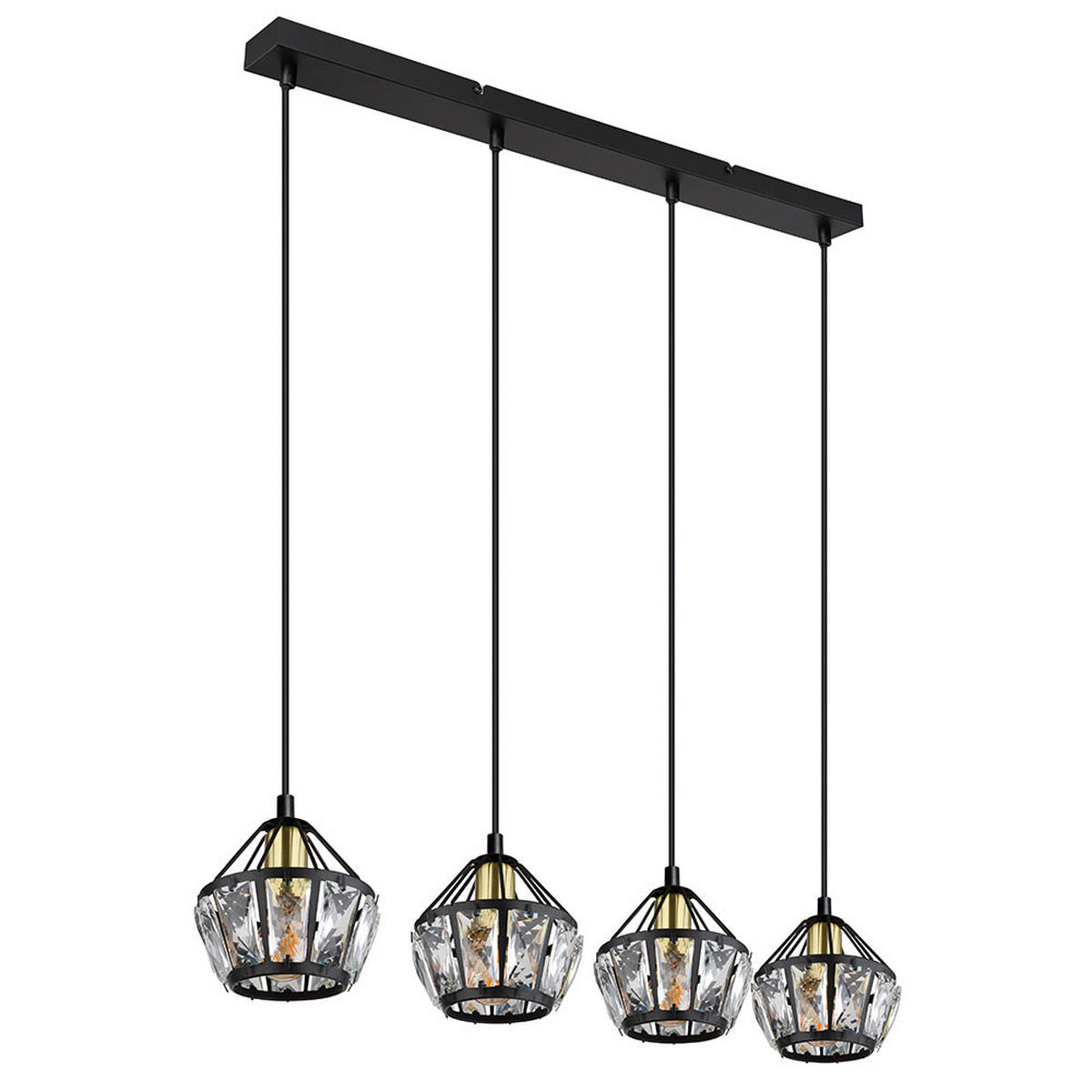 LED HÄNGELEUCHTE Metall Schwarz-matt 4-Flammig - Schwarz, Glas (73/12.5/150cm) - Globo Lighting