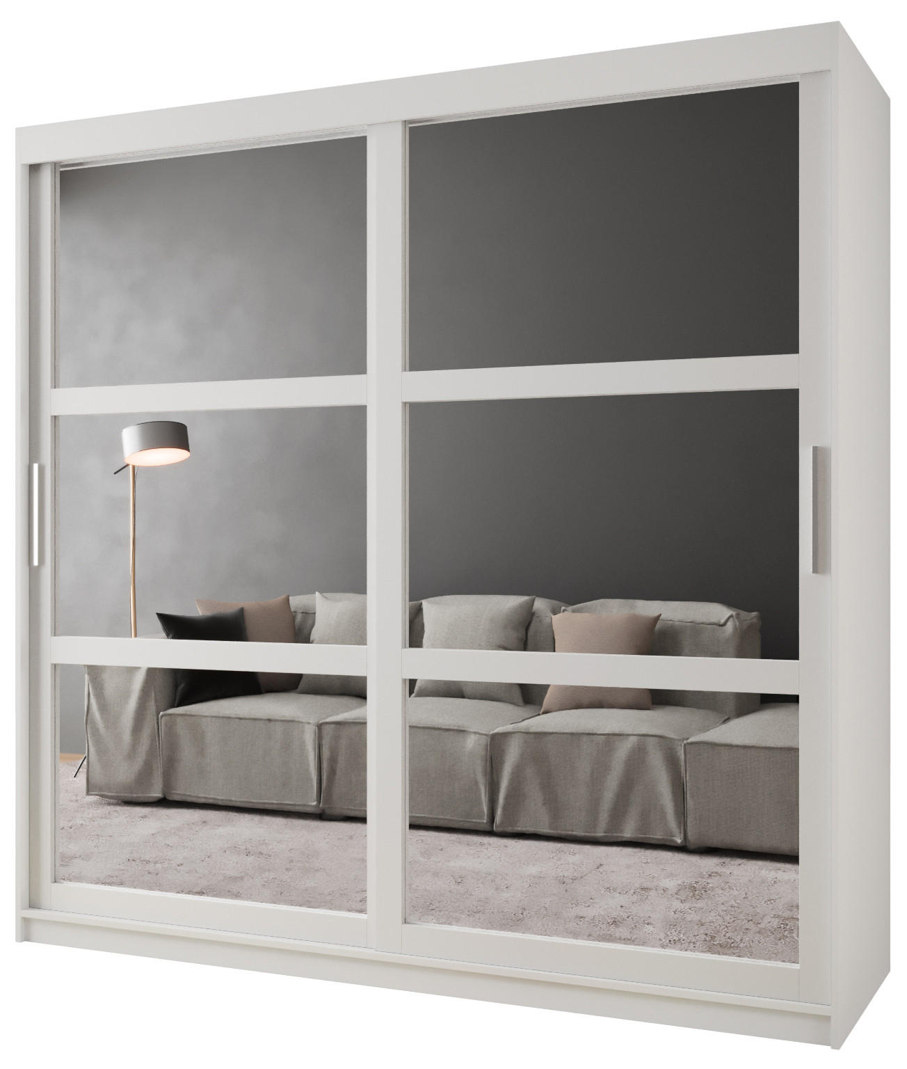 SCHWEBETÜRENSCHRANK 200/200/62 2-türig - Silberfarben/Weiß, Holz/Kunststoff (200/200/62cm) - MÖBEL KRYSPOL