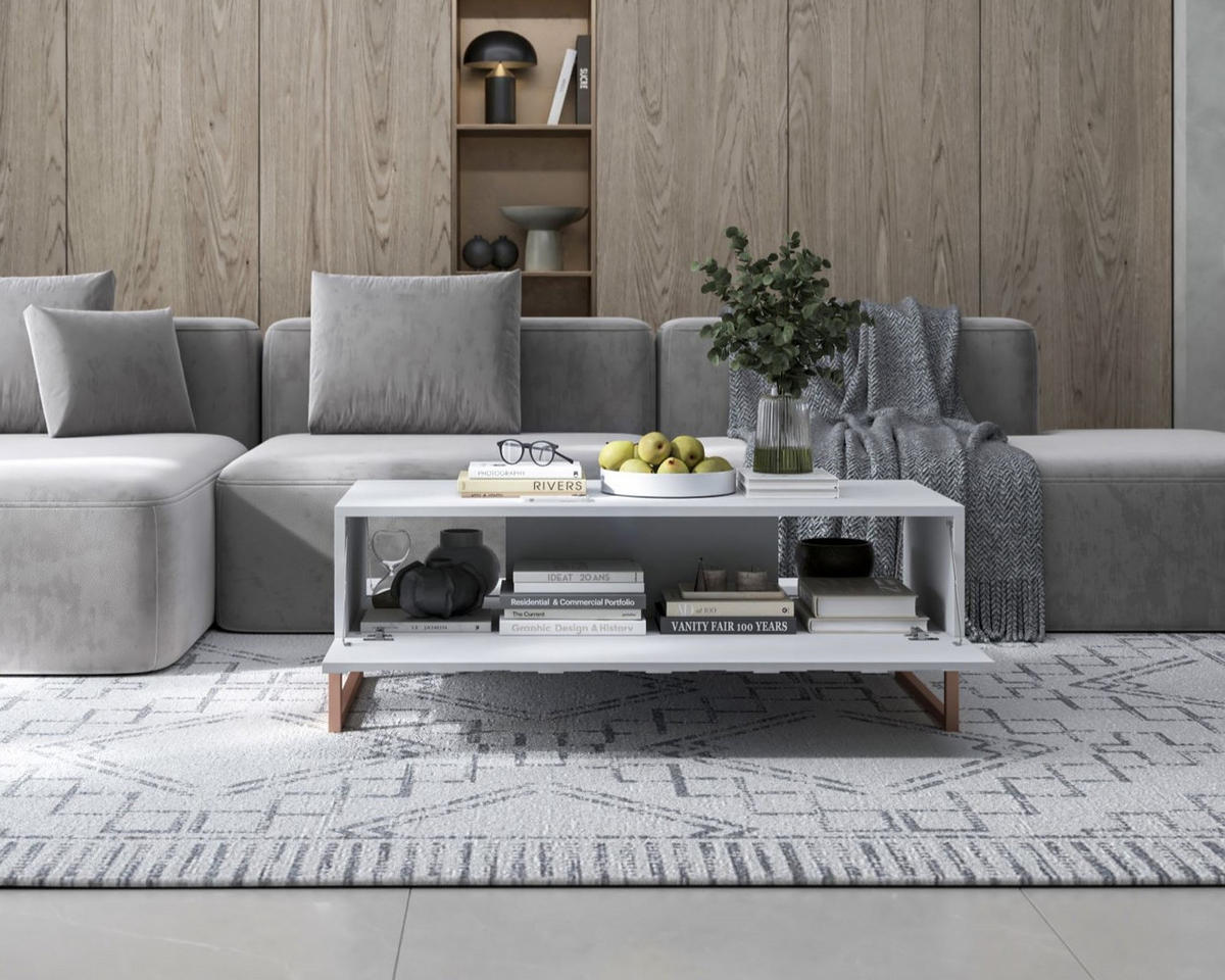 COUCHTISCH Elpis Weiß matt Glamour 110 cm - Weiß/Kupferfarben, Holzwerkstoff/Metall (54/110/39cm) - Meble Lindner