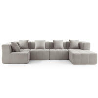 WOHNLANDSCHAFT Bouclé-Stoff Steinbeige - Greige, Textil (340/73/190cm) - MILYsofa