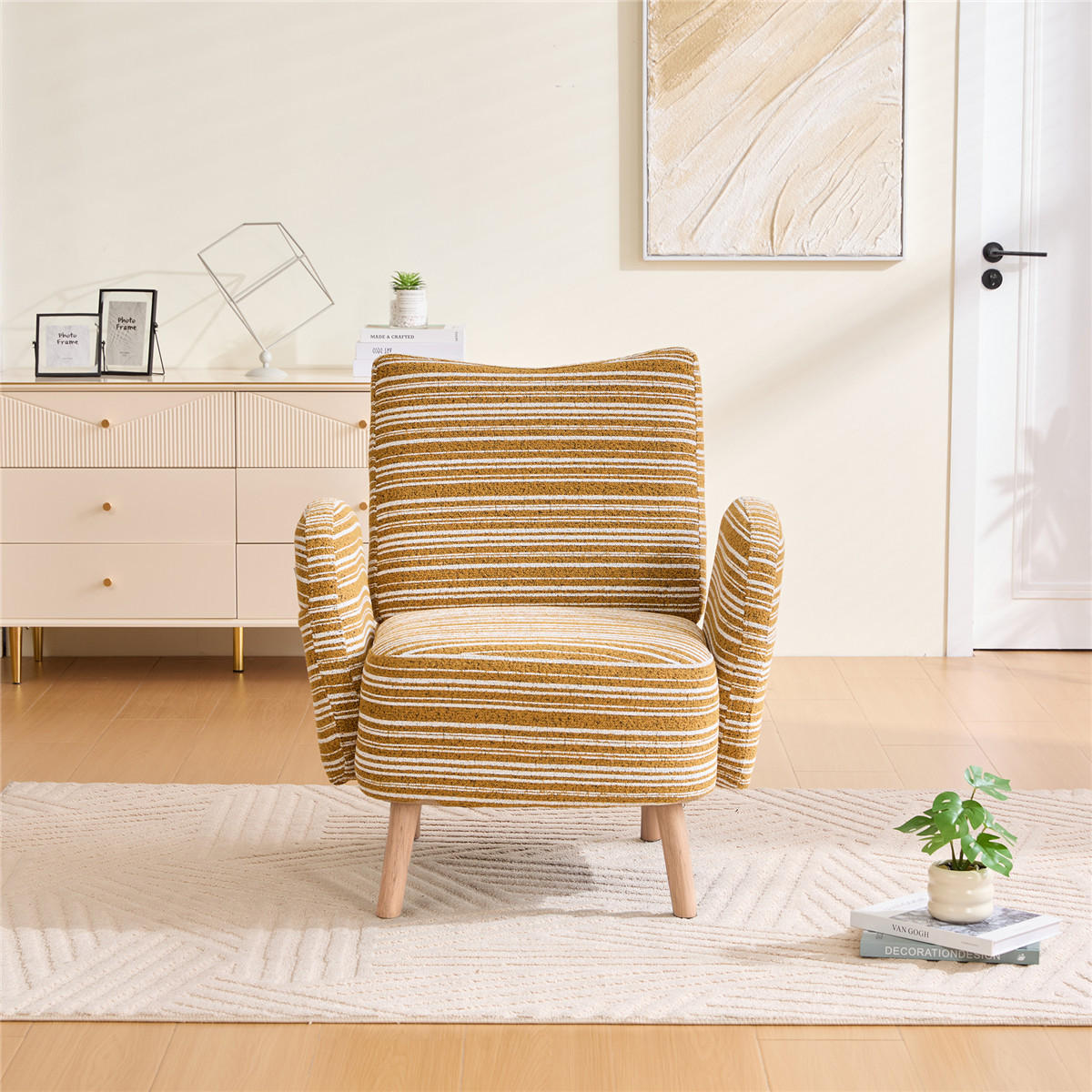 SESSEL Kreismuster Stoff Massivholzbeine Lesesessel - Gelb, Textil (77/87/81cm) - Kaket
