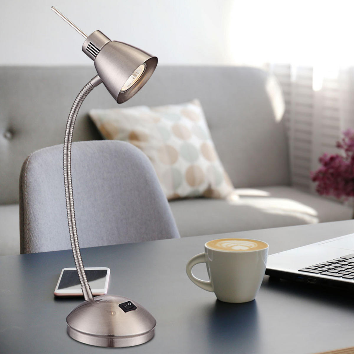 LED TISCHLEUCHTE Metall Silber matt - Silberfarben, Metall (24/24/44cm) - Globo Lighting