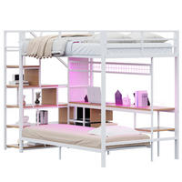 HOCHBETT 140/200 & 90/200 cm Weiß mit Schreibtisch und LED-Beleuchtung - Weiß, Metall (140/200cm) - Flora Grace
