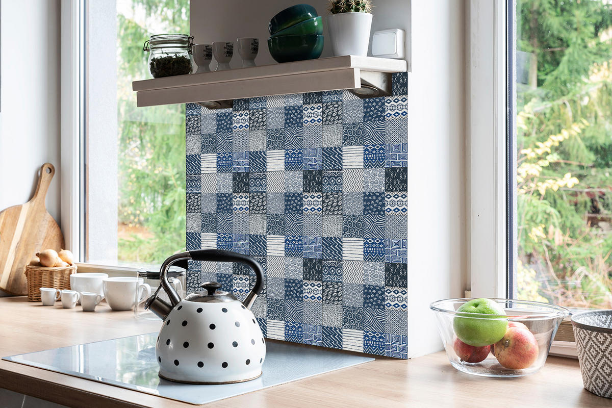 FLIESENAUFKLEBER 9 Stück 30x30 cm selbstklebend Mustermix - Blau, Textil (30/1.6/30cm) - TULUP