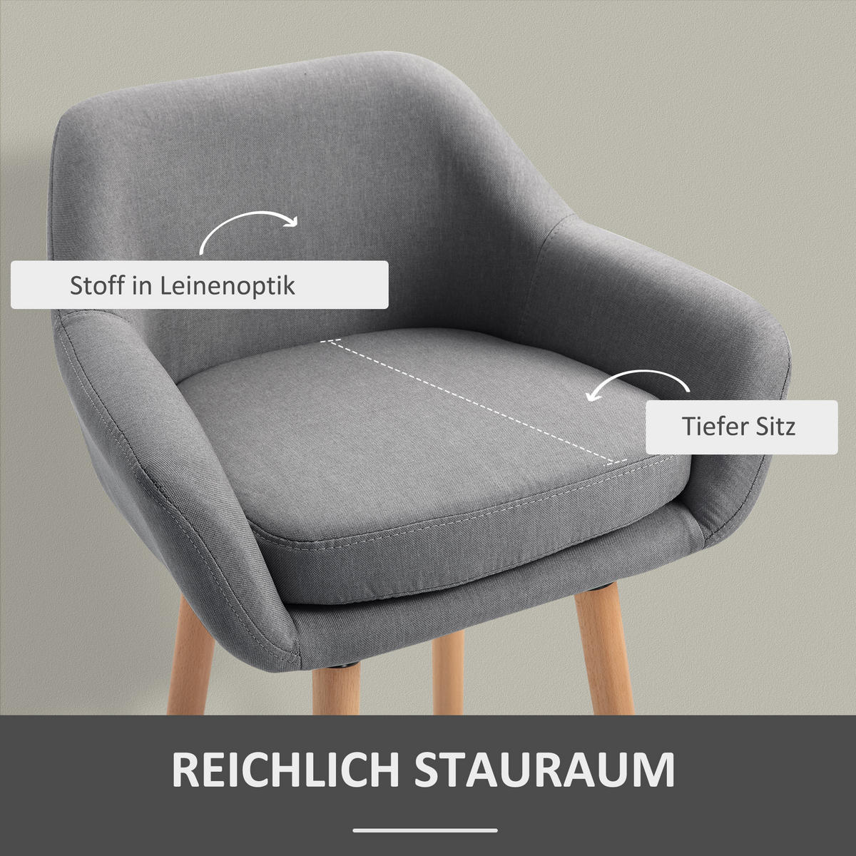 BARHOCKER, Buchenholzbeine, Metall, Grau - Grau, Holz (48/100/55cm) - HOMCOM
