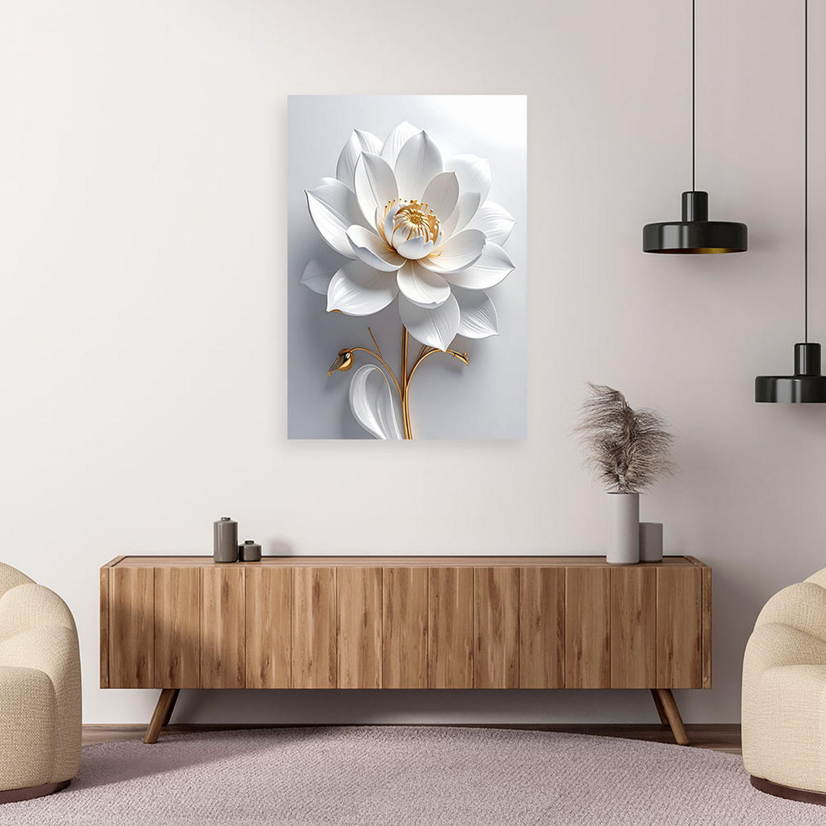 LEINWANDBILDER, Weiße Blume 3d gold glamour - Weiß, Textil (20/30cm) - Feeby