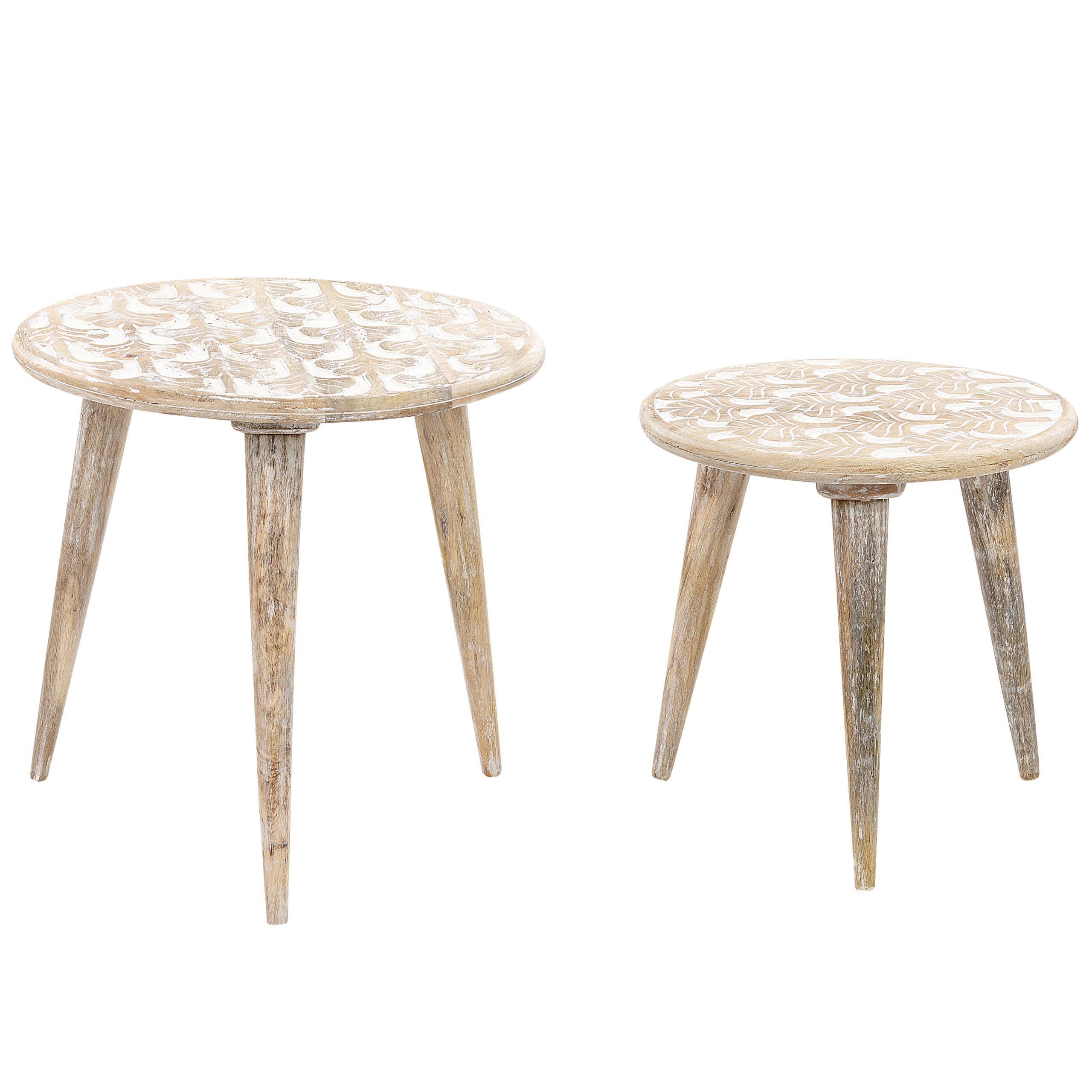 BEISTELLTISCH 2er-Set Rund Holz, Weiß Hursi - Hellbraun, Holz (46/46cm) - Beliani
