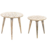 BEISTELLTISCH 2er-Set Rund Holz, Weiß Hursi - Hellbraun, Holz (46/46cm) - Beliani