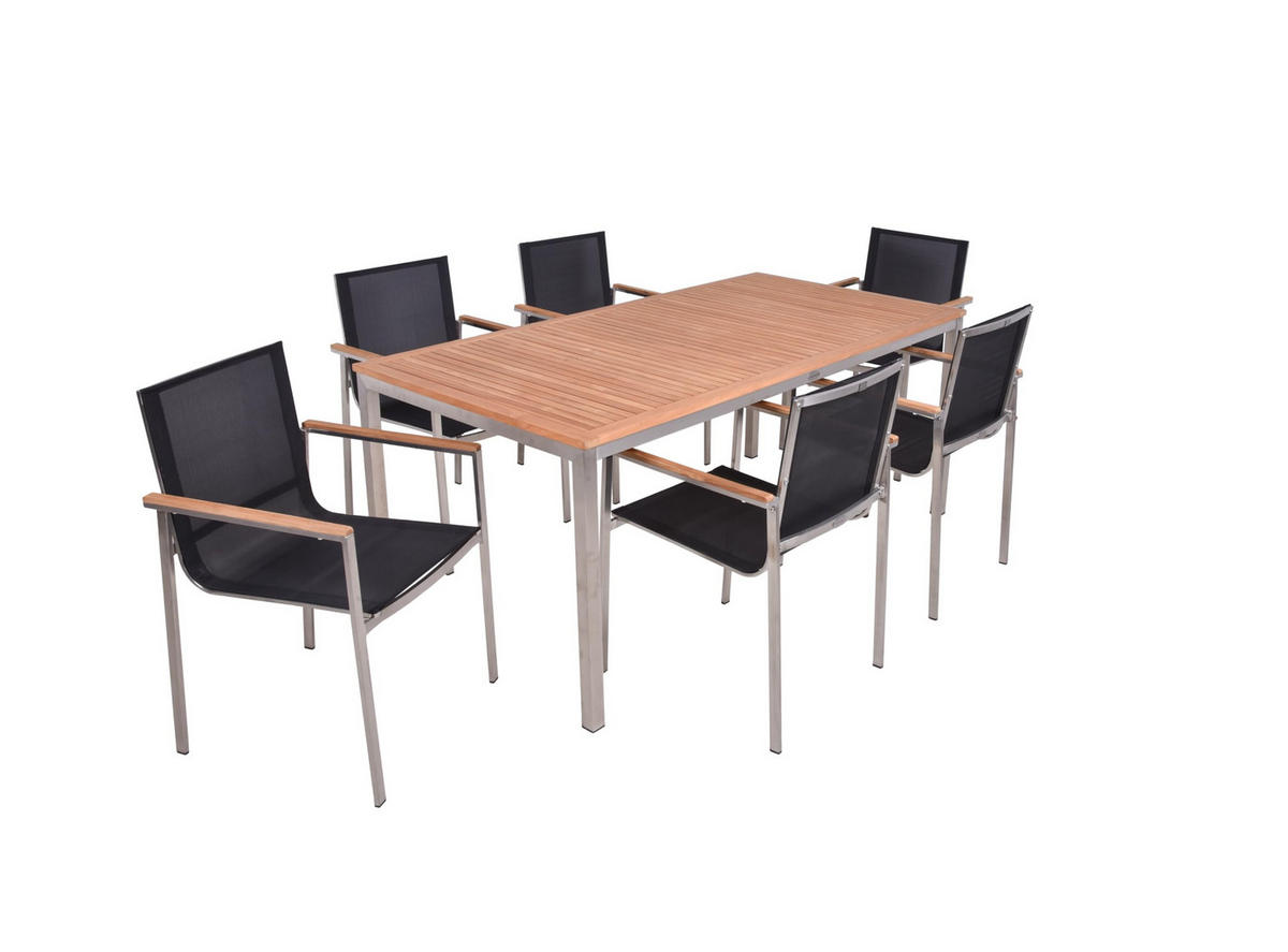 GARTEN-SITZGRUPPE Paul 7-teilig Tisch Hochlehner Dunkelgrau Gartenmöbel-Set - Dunkelgrau, Holz - DELUKE