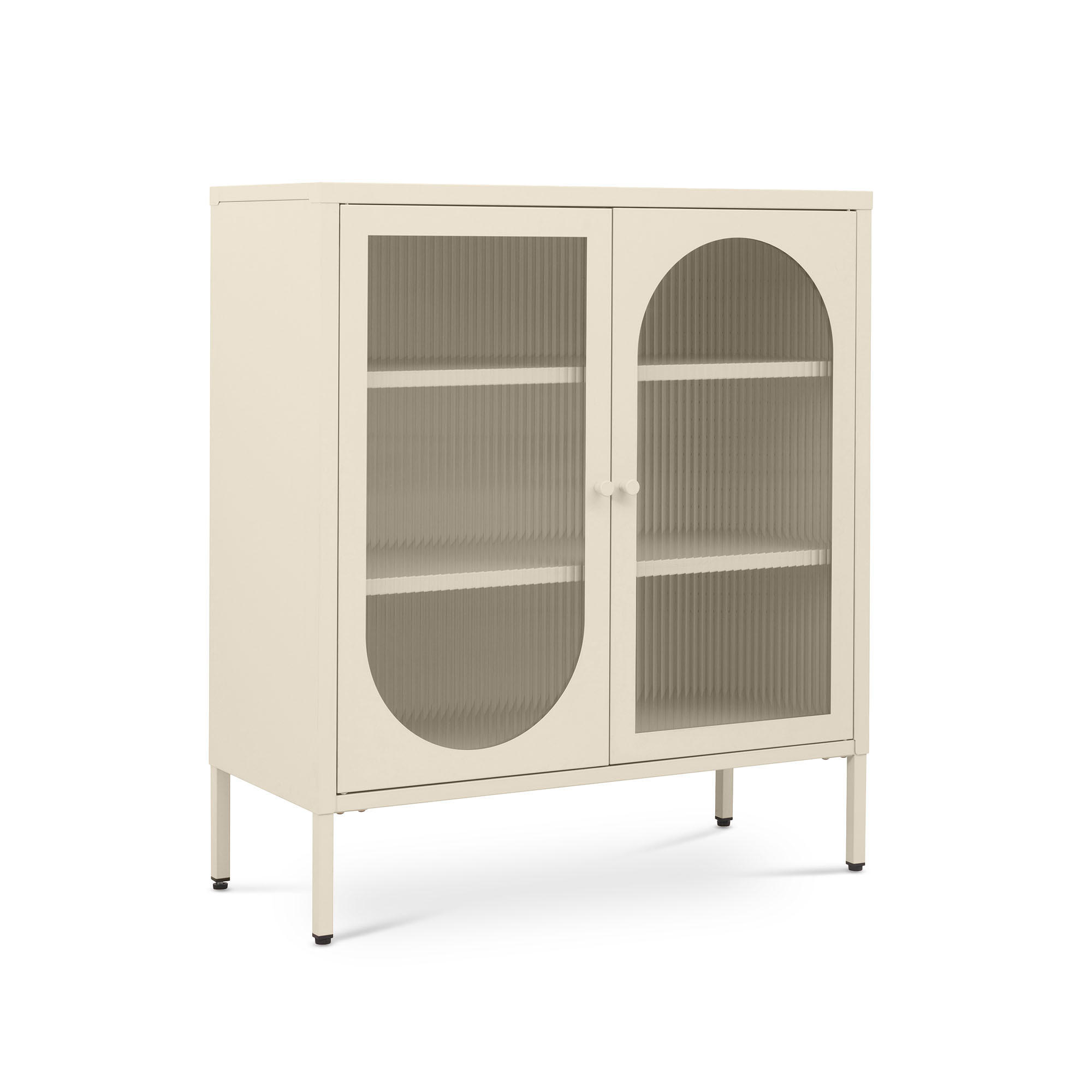KURT Sideboard aus Metall im Industriestil mit 2 Türen, beigefarbenes Riffelglas, 80 cm - Beige, Metall (80/90/35cm) - Sicaan