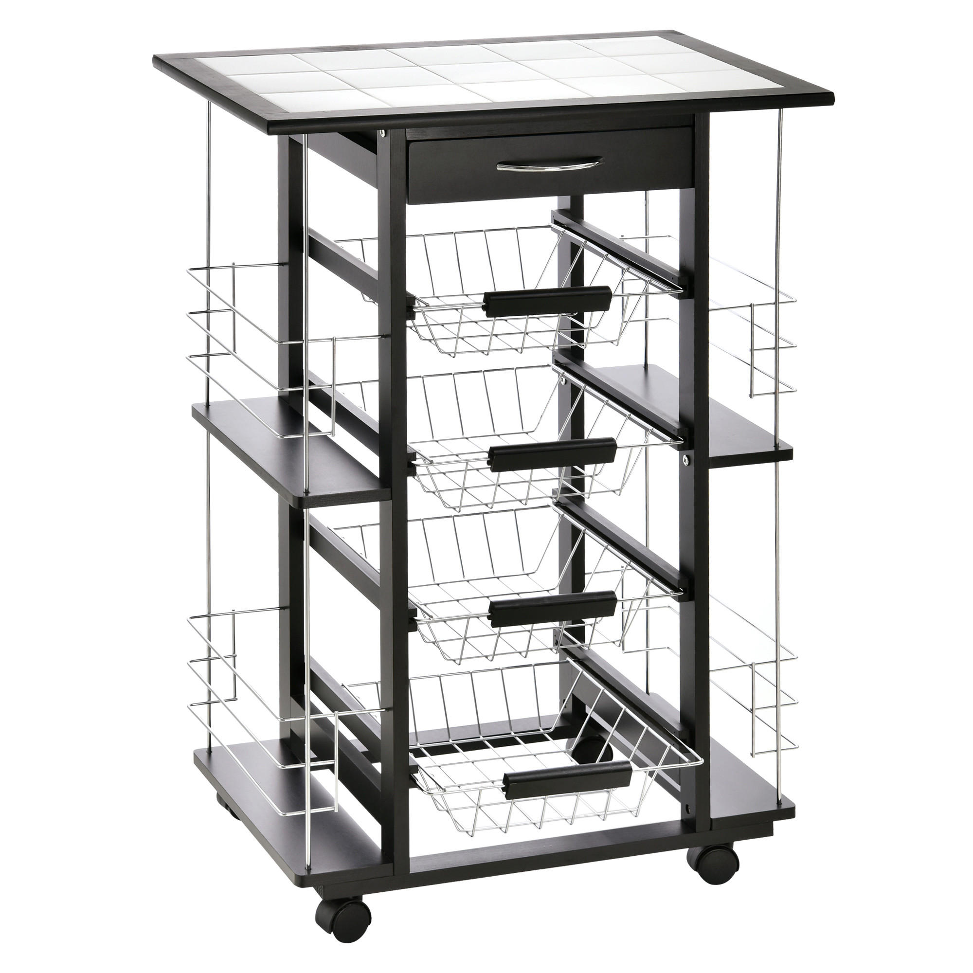 KÜCHENWAGEN, Wagen mit Schublade und Obstkörben, Schwarz - Multicolor, Metall (57/83/37cm) - FORIOUS