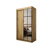 SCHIEBETÜRENSCHRANK MODENA 2 120, 2-türig Kleiderschrank mit 1 Spiegel, Moderne Garderobe, Schrank in Größe: 120 x 216 x 65 cm - Schwarz/Braun, Holzwerkstoff (120/216/65cm) - O-Sofa