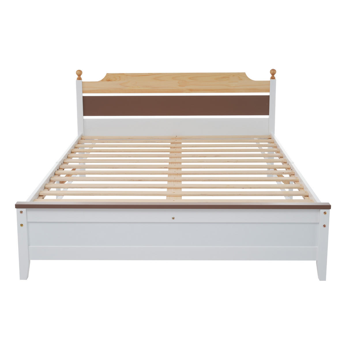 BETT 140/200 cm Weiß Kiefernholzrahmen mit Kopfteil aus MDF - Weiß, Holzwerkstoff (140/200cm) - OKWISH