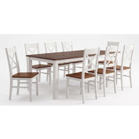 ESSZIMMER-SET Belluno Elegante 9-tlg Kiefer Weiß / Gebeizt Nussbaum 150-197 / 93 / 75cm - Nussbaumfarben/Weiß, Holz (197/75/93cm) - Feldmann-Wohnen