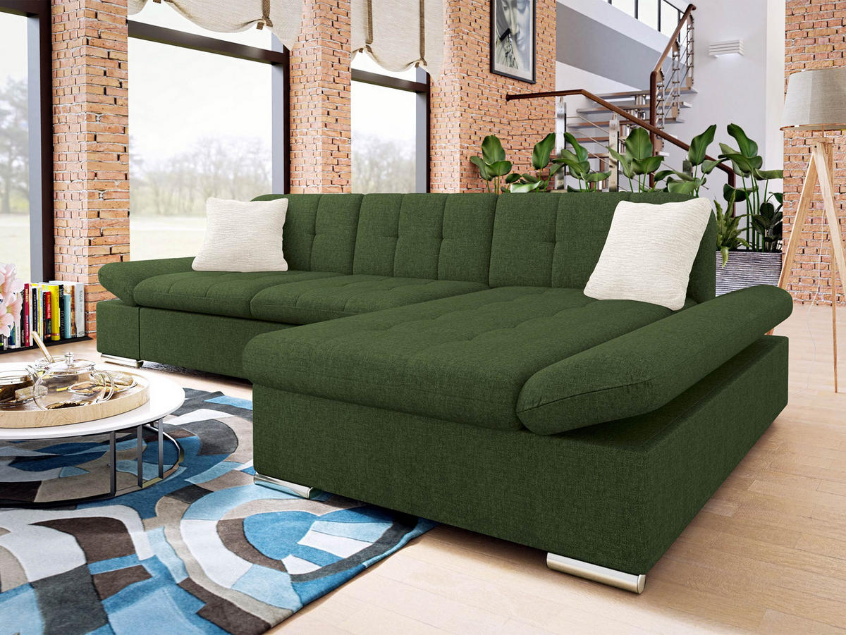 ECKSOFA Malwi Premiumi, Seite: Rechts - Beige/Grün, Holz/Textil (278/161cm) - MIRJAN24