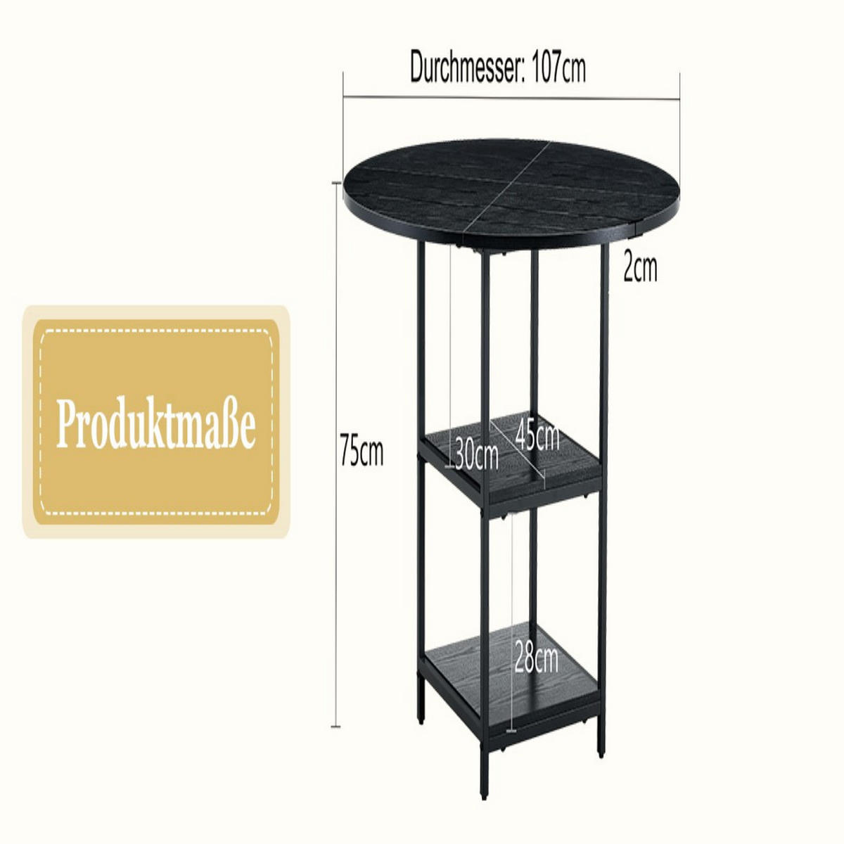 ESSTISCH Runder Doppelablage Schwarz-Optik, Regal doppelt, Holzoptik Ablage - Schwarz, Holzwerkstoff/Metall (107/107/75cm)