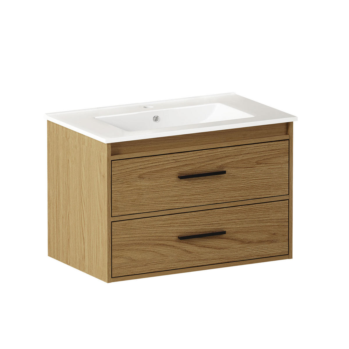BADEZIMMERSCHRANK 75 cm Hell Eiche mit 2 Schubladen - Eichefarben, Holzwerkstoff (46.5/52/76cm) - Beauniv
