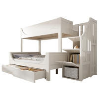 ETAGENBETT 90/140x200 cm aus Massivholz und MDF mit Leiterschrank und Schubladen Weiß - Weiß, Metall (90/200cm) - Modenvie
