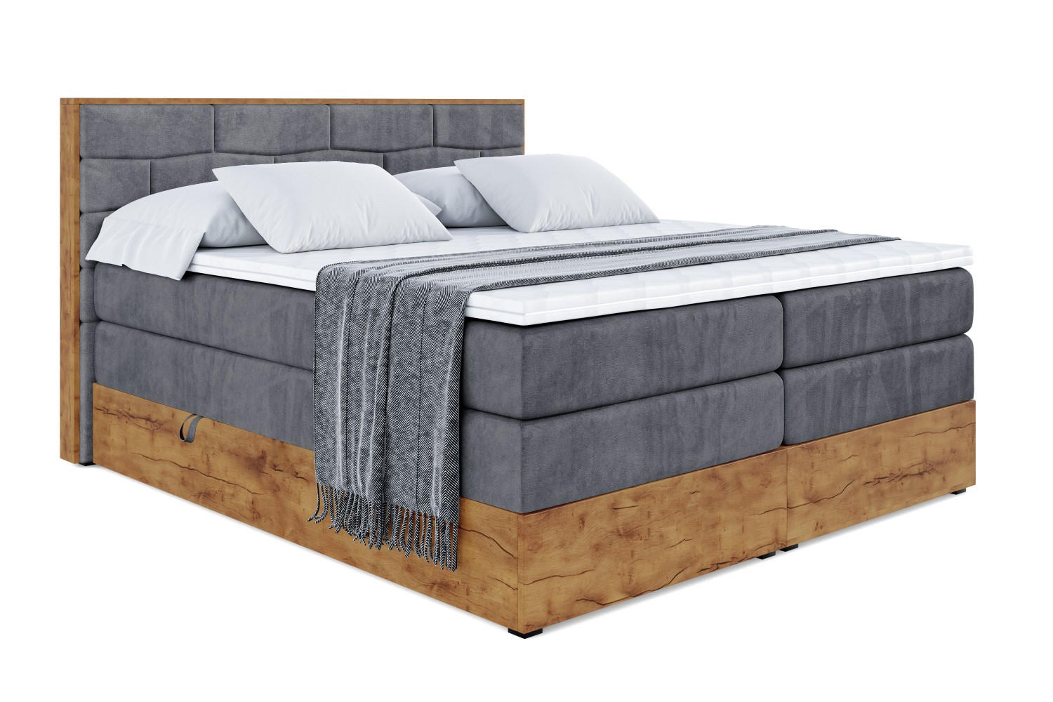BOXSPRINGBETT mit Matratze H3|H4 und Lattenrost - LOLLI8 KING-160x200 - Dunkelgrau Casablanca - Dunkelgrau, Holzwerkstoff (160/200cm) - ALTDECOR