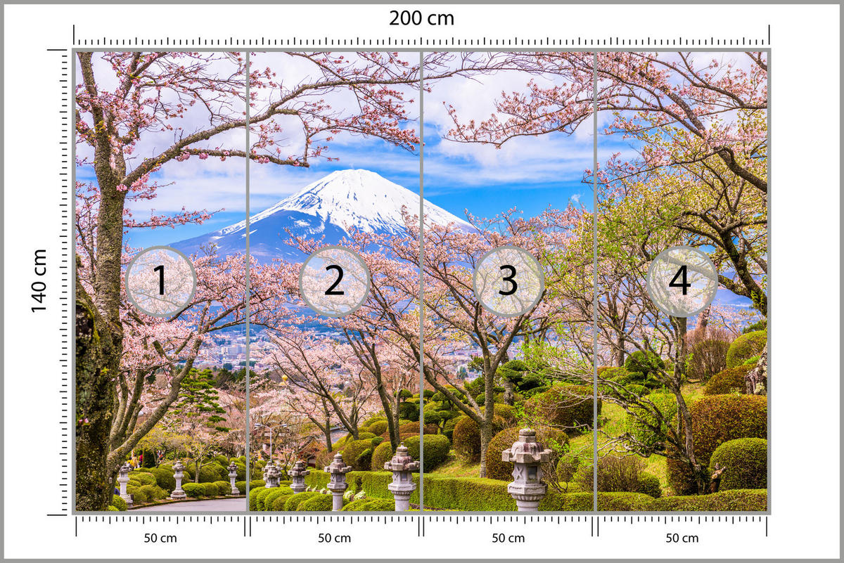 FOTOTAPETA Pre Obývaciu Izbu Peace Park Fuji Výhľad Čerešňové Kvety 200 x 140 cm - hnedá/biela, papier (200/140cm) - Muralo
