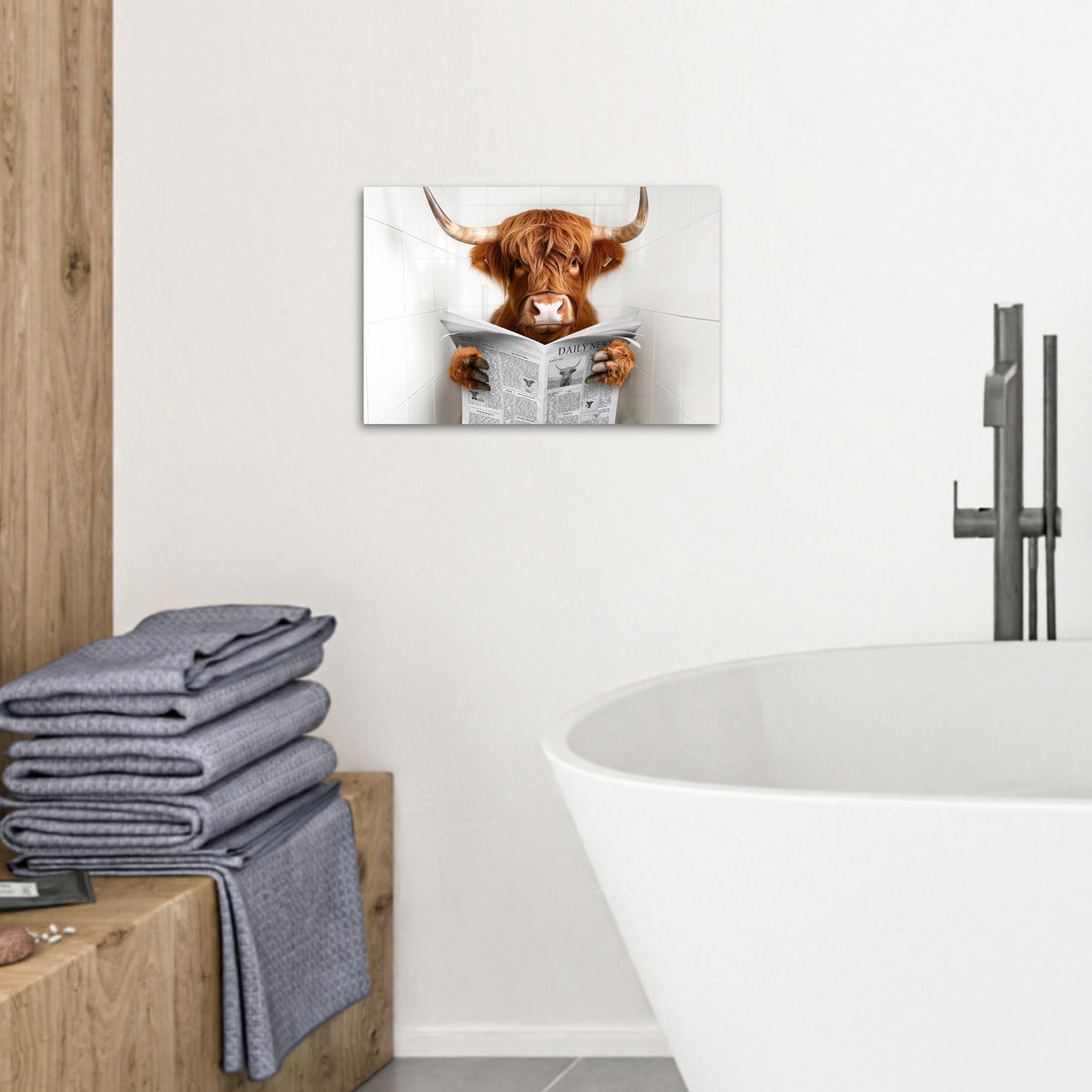 LEINWANDBILD Schottischer Highlander - Tier - Zeitung - Toilette 30x20 cm - Kastanienfarben, Textil (30/20cm) - MuchoWow