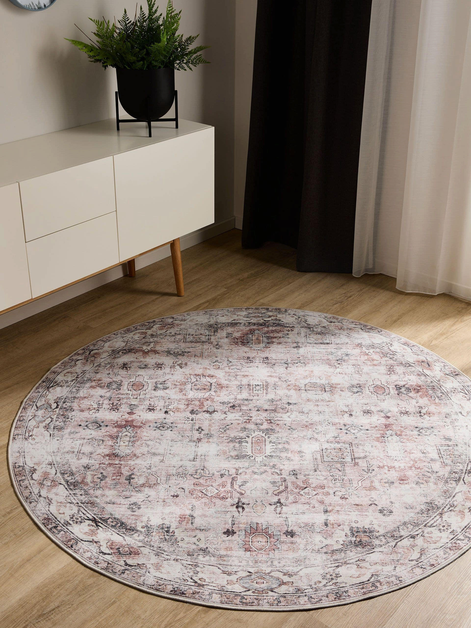 VINTAGE-TEPPICH George waschbar ø 160 cm rund - Taupe/Creme, Kunststoff (160/160cm) - benuta