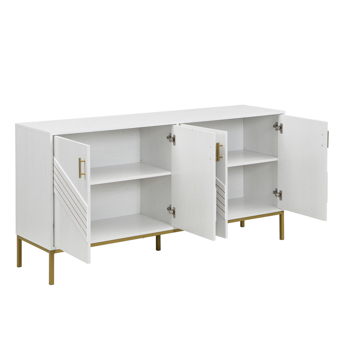 SIDEBOARD 160/40/80,5 cm Weiß/Holz aus MDF mit 4 Türen - Weiß, Holzwerkstoff (160/80.5/40cm) - OKWISH