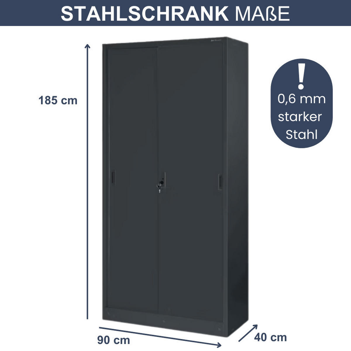 AKTENSCHRANK abschließbar ROLF mit Schiebetüren 185x90x40cm Anthrazit - Anthrazit, Metall (90/185/40cm) - DELUKE