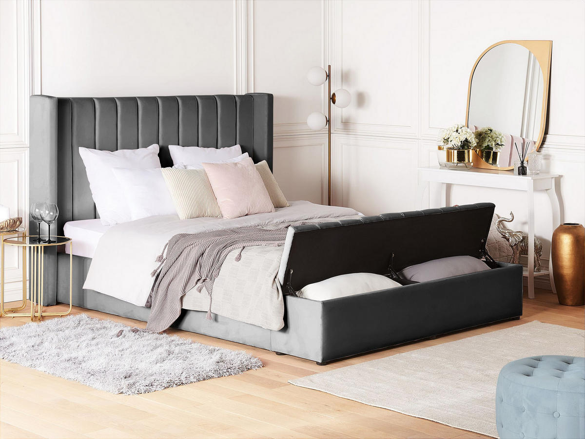 POLSTERBETT 180/200cm Grau Noyers - Grau, Textil (180/200cm) - Beliani