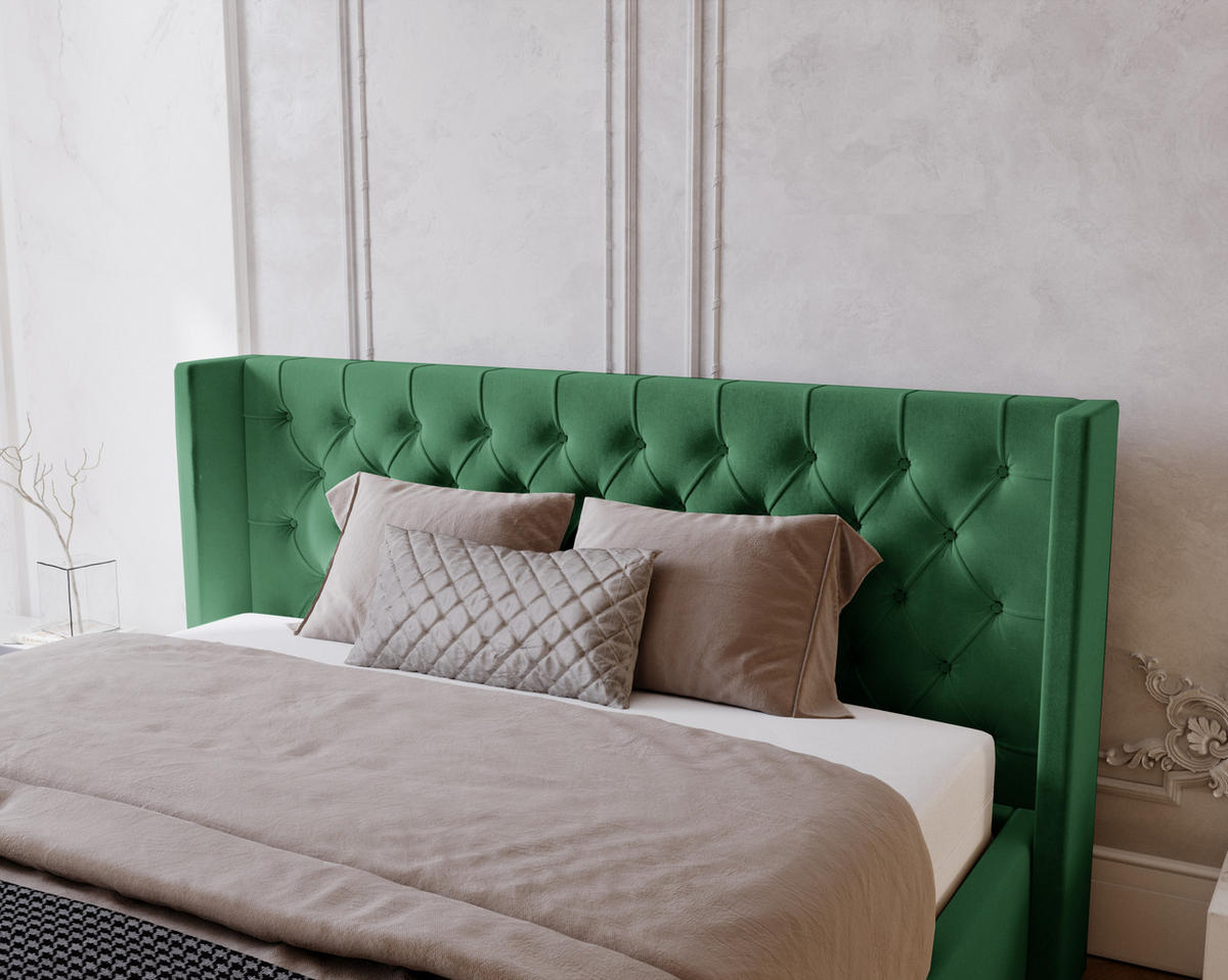 POLSTERBETT 160x200 cm Rolia, Glamour, Chesterfield, Grün - Grün, Holz/Textil (160/200cm) - Emporius