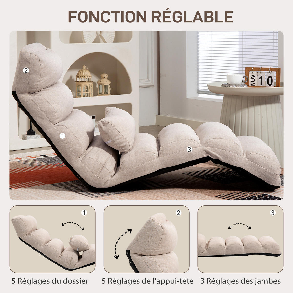 SCHLAFSESSEL DE-13443 Beige - Beige, Textil (58/78/119cm) - ComfortXL
