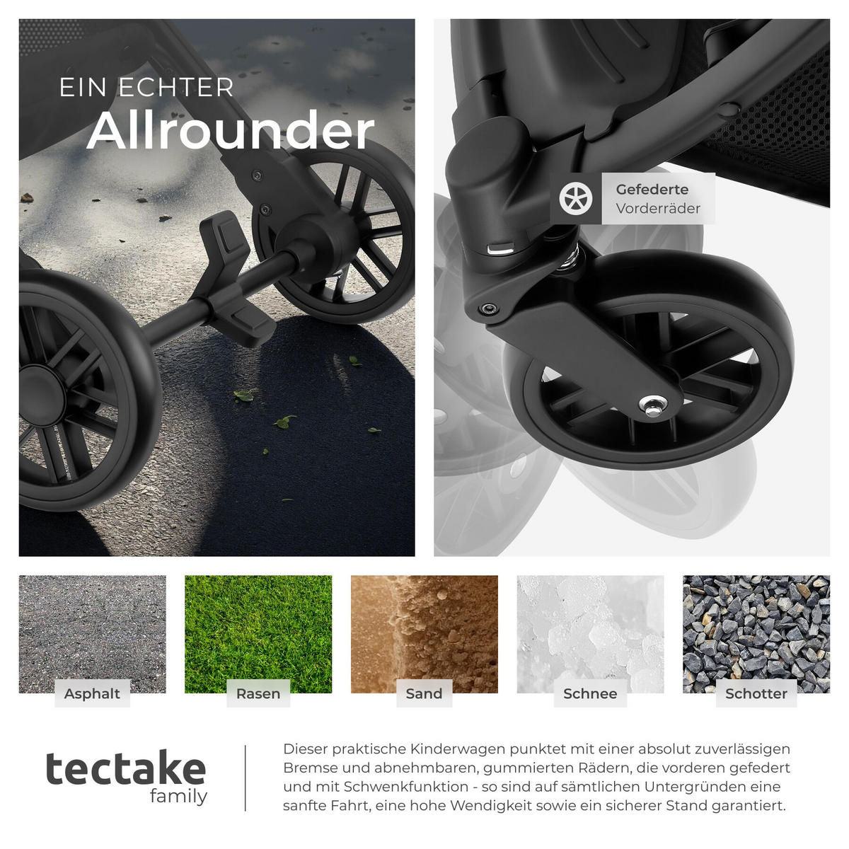 BUGGY-KINDERWAGEN Finn,für 0 bis 36 Monate geeignet, Belastbarkeit 15 kg,anthrazit - Anthrazit, Textil (95/51/105cm) - tectake