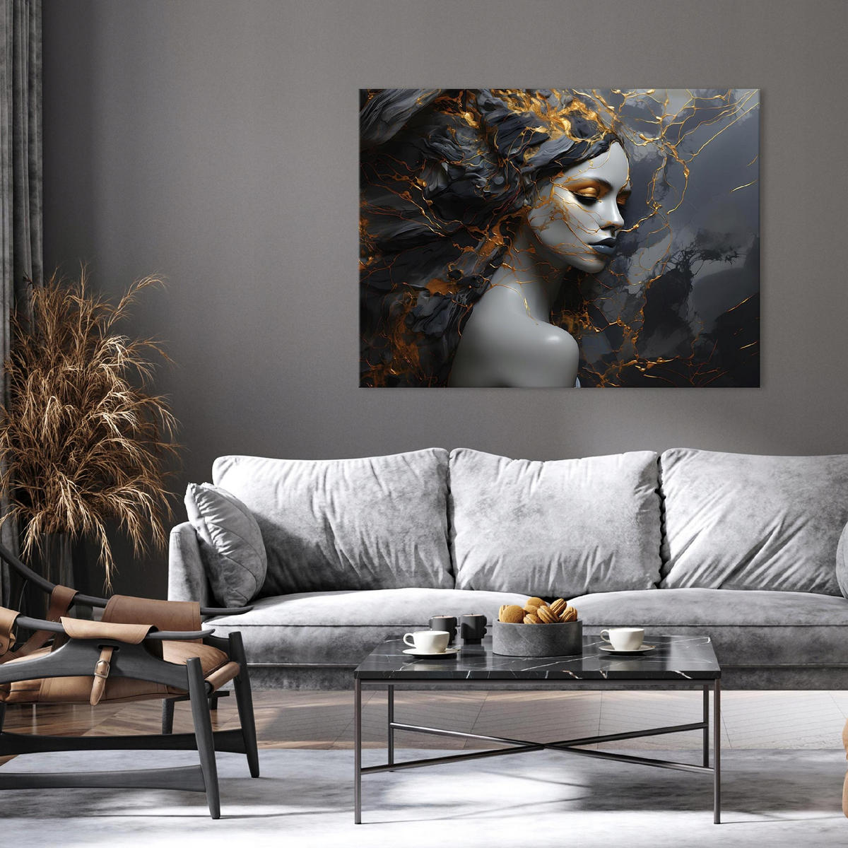 LEINWANDBILD Abstrakt Frau Marmor 60x40 - Multicolor, Holzwerkstoff (60/40cm) - Wallarena