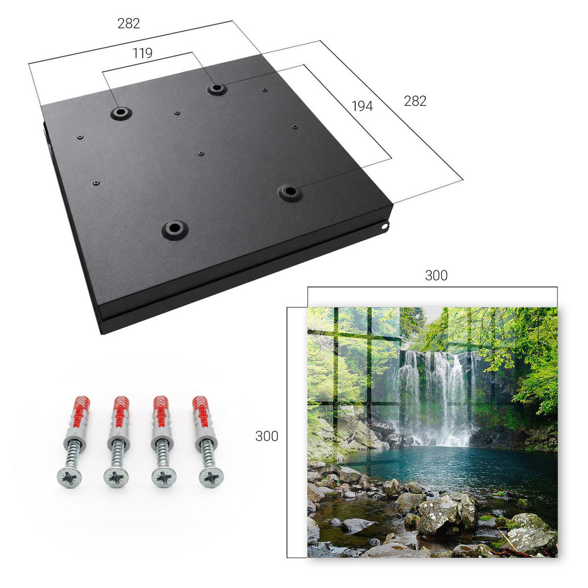 SCHLÜSSELBOX Schwarz 30x30 cm- Türöffnung nach rechts - Natürlicher Wasserfall - Grün, Metall (30/30/5cm) - TULUP