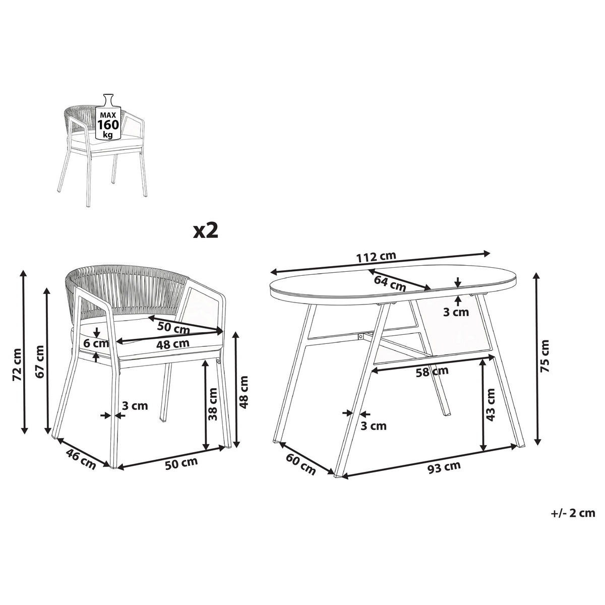 BISTRO-SET Grau 2er-Set Muros - Beige/Grau, Metall - Beliani