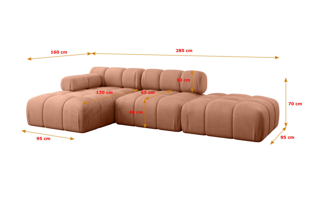 ECKSOFA modulares Sofa Lizur-L1 - 285x160x70 cm Apricot Velours - Koralle, Holzwerkstoff/Textil (285/160cm) - ALTDECOR