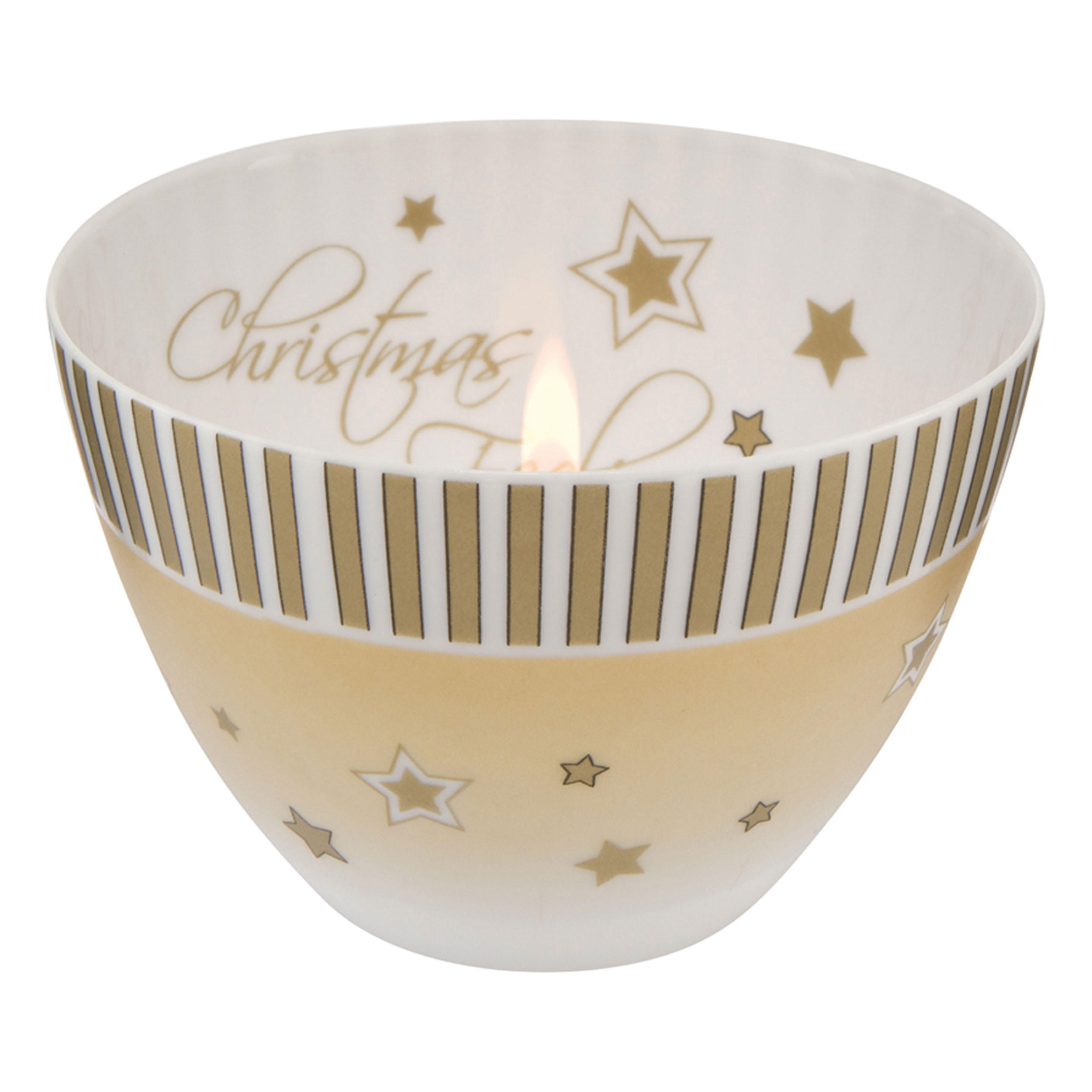 TEELICHT Christmas Feeling Streifen, Porzellan, Champagne, 7.5 cm, - Beige, Keramik (7.5cm) - Goebel